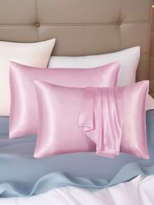 1pc Ice Silk Satin Pillowcase – Soft Breathable Cool Touch Envelope Closure Pillow Cover, Machine Washable, Gift - Multicolor - View 2