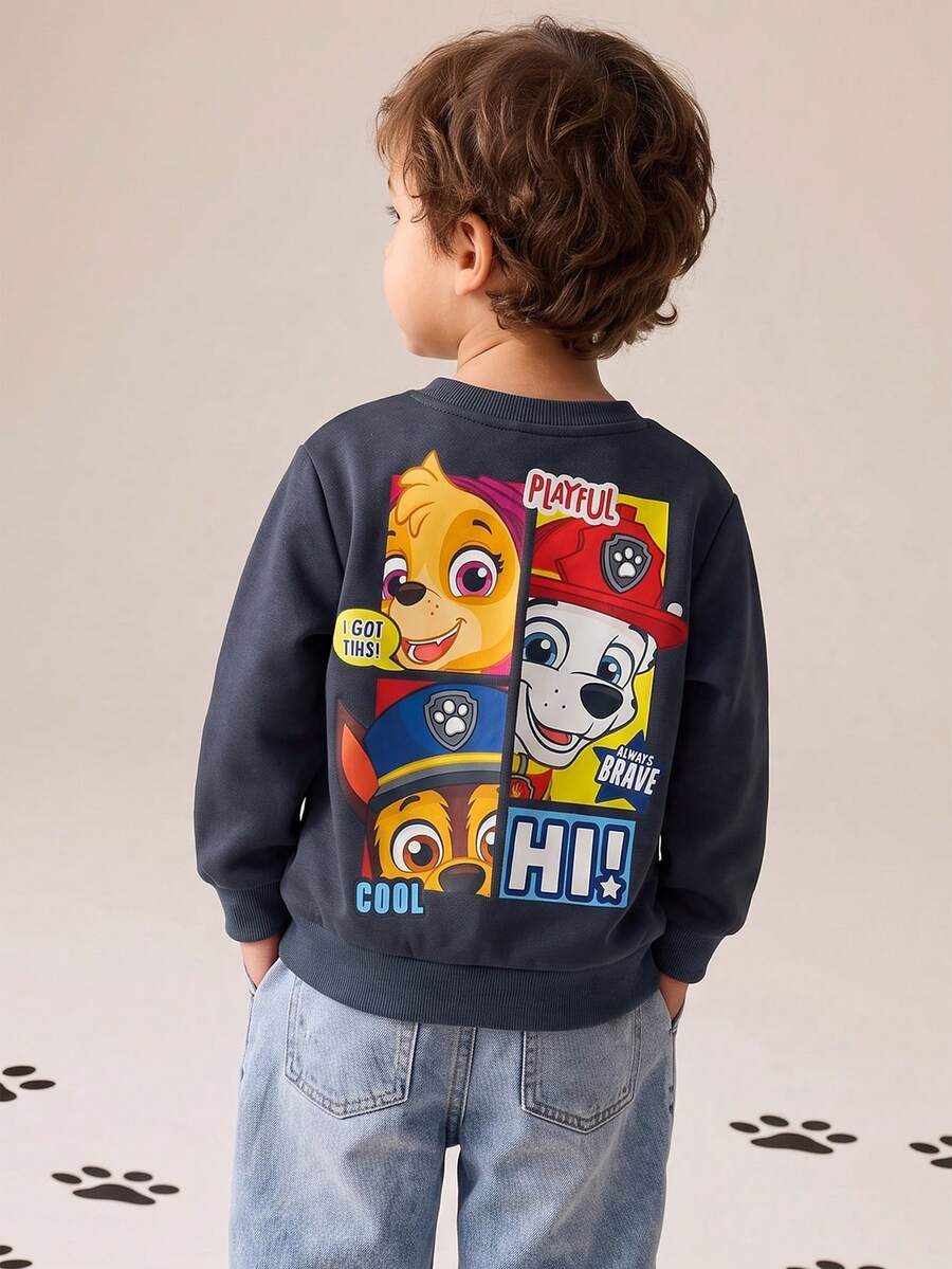 SHEIN | PAW Patrol Kids Young Boy Cartoon Pattern Knitted Soft Crew Neck Long Sleeve Pullover Autumn Winter Sweatshirt - Grey - View 1