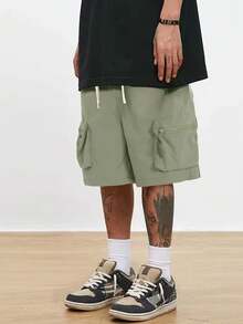 Manfinity Roghcode Men's Summer Casual Solid Color Cargo Shorts - Green - View 4