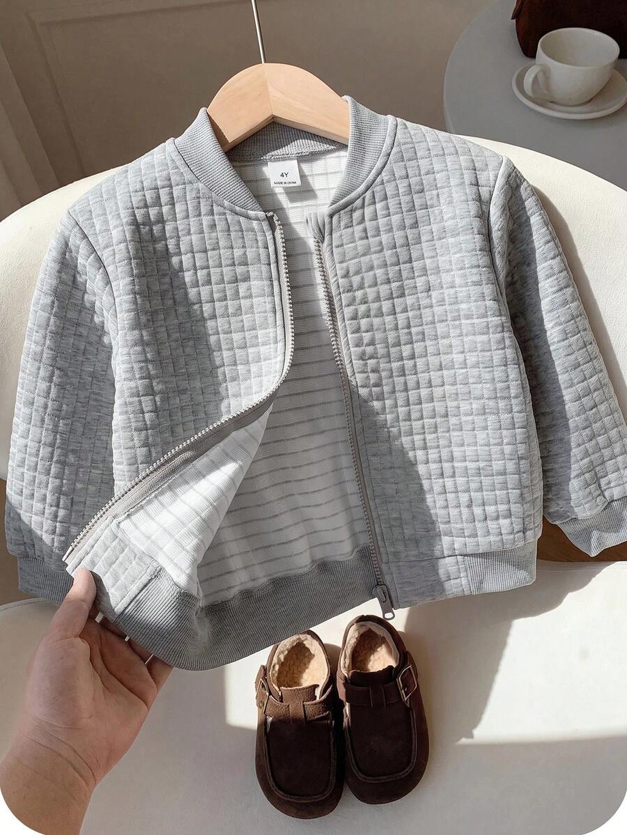 SHEIN 男童燈芯絨抓絨內裡拉鍊棒球夾克加厚外套,超高 CP 值,適合通勤、上學、日常休閒、大學、旅行、運動,秋冬穿著 - 彩色 - 查看 1