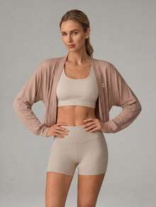 OutZeal Women Sports Jacket Casual Daily Soft Stretch Cropped Knit Cardigan - Coffee Brown - View 8
