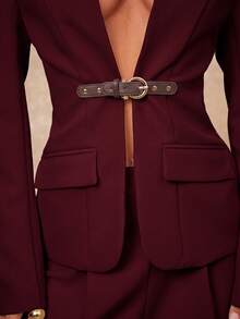 Lumalex Early Spring High Collar, Front Mid-Deep V-Neck, Contrast Color Leather Button - Burgundy - View 5