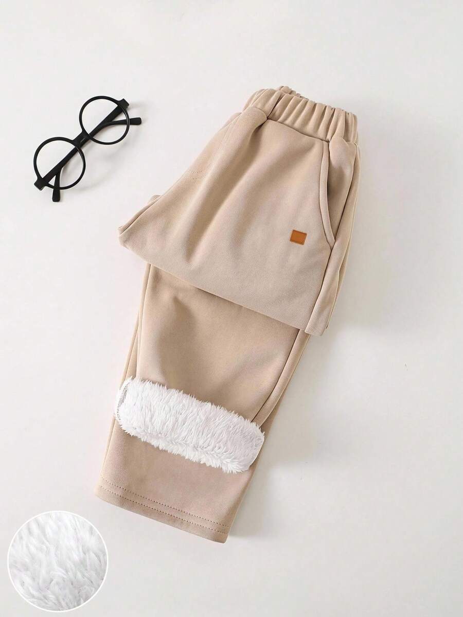 SHEIN 兒童小男孩秋冬休閒保暖內裡長褲,加厚男孩長褲 - 彩色 - 查看 1