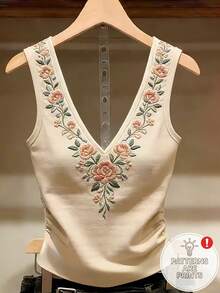 SHEIN Tank Top Kasual Musim Panas dengan Motif Bunga - Aprikot - View 4