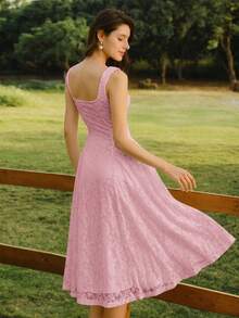 Vintamour Women's Summer Elegant Solid Color Lace Sleeveless Midi Dress - Baby Pink - View 7