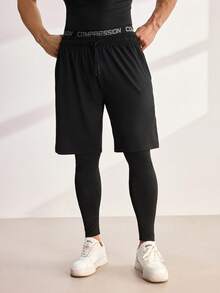 Driftmere 5pcs/Set Men's Fitness Sportswear Set, Spring Workout Running Basketball Tight Fitting Activewear Black - Black - View 6