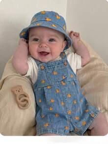 Baju Terusan Bayi Perempuan Baru Lahir Lucu dan Serbaguna Motif Hati Warna Pink, Musim Panas - Biru - View 1
