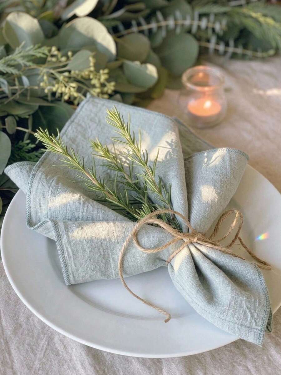 Cirelle 4pcs Soft Gauze Cotton Cloth Napkins - Crinkled Aesthetic Sage Green Dinner Napkins - Reusable Linen Look Cloth Napkins For Rustic Boho Wedding, Holiday & Table Setting - Multicolor - View 1