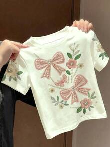 Pressed Flowers, Boho Wildflowers Shirt, Vintage Botanical, Chill, Young Girl Casual Minimalist Crew Neck Short Sleeve Basic T-Shirt, 3pcs Set, Suitable For Spring And Summer - Multicolor - View 6