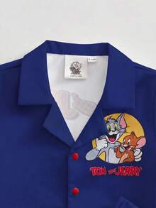 TOM & JERRY X SHEIN Toddler Boys' Cartoon Print Short Sleeve Top And Shorts Set - Blue - View 4