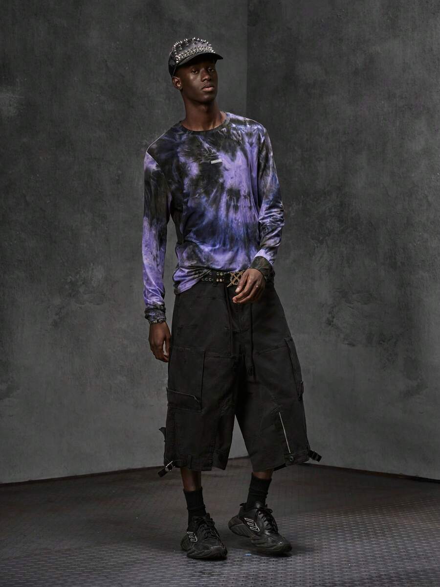 NEON BLANC Men's Purple And Black Crew Neck Casual Goth Daily Wear T-Shirt Halloween Rave Concert Autumn - Multicolor - View 1