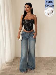 SHEIN PETITE 女款夏季海灘度假純色蕾絲細肩帶上衣，適合日常穿著、約會、夜店、派對、聚會、雞尾酒會、泳池派對、返校、通勤、情人節 - 黑色 - 查看 8