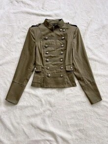 Soleia Women's Solid Color Stand Collar Casual Versatile Daily Travel Long Sleeve Jacket - Army Green - View 6