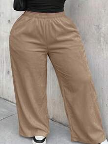 Slaydiva Plus Size Casual Versatile Solid Color Loose Pants Fall - Khaki - View 8