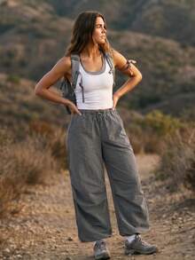 Exploreva Exploreva Women's Casual Outdoor Drawstring Pocket Long Pants For Running And Hiking - Light Grey - View 4