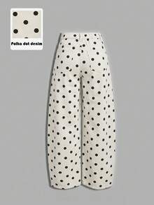 SHEIN PETITE 女款波點圖案口袋錐腳休閒牛仔褲 - 彩色 - 查看 5