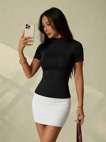 SHEIN PETITE 2026新款春夏/秋冬通勤OL女主管風拼接撞色洋裝，夏季休閒 - 黑與白 - 查看 4