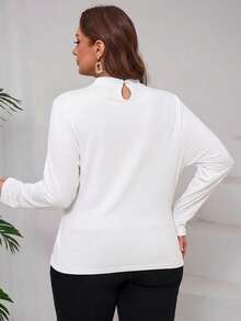 SHEIN Clasi Plus Size Women's Solid Color Ruched Fitted Versatile Casual T-Shirt Fall - White - View 2