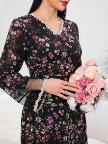 Al Najma 女款婚禮時尚刺繡花卉印花阿拉伯傳統長裙 夏季愛爾蘭風端莊常規款 - 彩色 - 查看 1