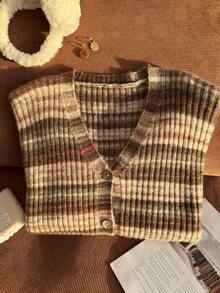 Comfortcana Cardigan casual versatile da donna taglie forti, a righe e colorblock, per uso quotidiano invernale - Multicolore - Visualizzare 4