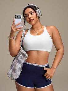 SHEIN Rhythm Era Plus Size Women's Sports Bra Gym Pilates White Summer - White - View 2