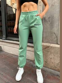 Wovencharm Wovencharm Elastic Waist & Cuffs Joggers With Printed Pattern - Cadet Blue - View 3