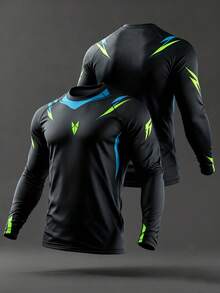 Acti Log Men's Colorblock Printed Slim Fit Long Sleeve Sports T-Shirt, Gym - Black - View 2