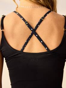 Aralina Freizeitkleidung Active Doppel-Schicht verstellbare Träger Shelf-Bra Tank Top mit Polka-Dot-Muster, integrierter Stütze, Stretch Yoga Workout Activewear Top - Schwarz und Weiss - Übersicht 5