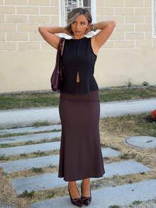 Jeta Ari Women Skirts Lettuce Trim Plain Anggun - Chocolate Brown - View 3