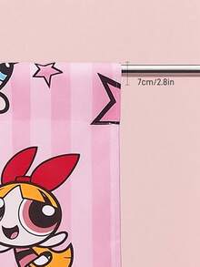 THE POWERPUFF GIRLS X SHEIN 2 Pieces, Cartoon Girl Star Letter Pattern Printing 2 Panel Small Curtains, Suitable For Living Room, Bathroom, Kitchen, Coffee Room, RV Rod Pocket Curtain Decoration, Universal Small Curtain In All Seasons - multicolor - View 5
