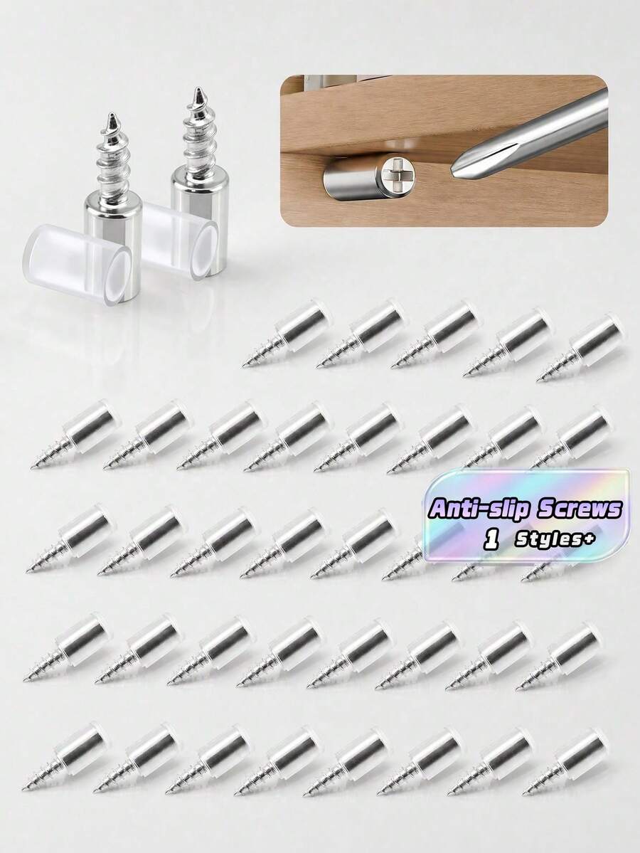 30Pcs/20Pcs/10Pcs Shelf Bracket Screws Pegs Laminate Support Self-Tapping Screw With Non-Slip Sleeve Cabinet Glass Holder Partition Nail And Easy To Install, Featuring A Sleek Metallic Appearance - multicolor - View 1