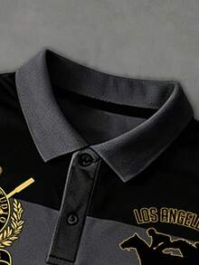 PAVTROS 男士美式學院風徽章刺繡T恤短褲兩件套，POLO領半袖，2合1運動休閒套裝，黑色炭灰色，夏季 - 深灰色 - 查看 5