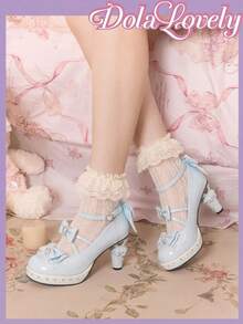 Dola Lovely 女款蝴蝶結裝飾扣設計時尚高跟鞋，適合日常穿著的多功能款式 - 藍色皮面 - 查看 3