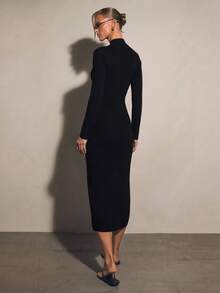COSMINA Women's Casual Elegant Black Knit Dress - Black - View 2