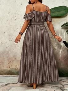 SHEIN VCAY Plus Size Minimalist Vacation Off-Shoulder Tie-Up Slit Dress - Multicolor - View 2