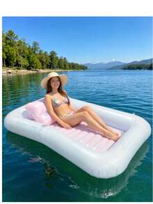 Inflatable Tanning Pool Lounger, Detachable Pillow, Ribbed Base, Adult Pool Float Raft For Sunbathing, Cooling, Relaxing, Reading And Outdoor Leisure In Garden, Patio, Backyard, Poolside - A - View 5