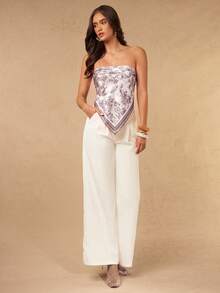 Silquee Syal Persegi Satin Motif Cetak untuk Wanita Musim Semi/Panas - MultiWarna - View 4
