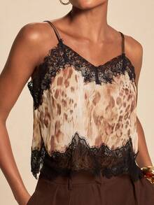 Travachic Women's Sexy Street Leopard Print Lace Patchwork Camisole - Multicolor - View 5