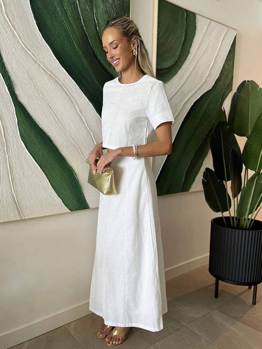 Brooke Lily Frühlings- und Sommer-Set aus weißem Crop Top und A-Linien Minirock, lässiger Urlaubsstrand-Stil, elegant für den Arbeitsweg, geeignet für Valentinstag, Hochzeits-Loungewear-Sets für Frauen - Weiss - Übersicht 1