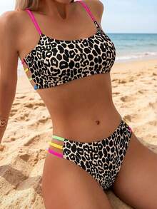Swim SXY 2pcs/Set Women Leopard Print Bikini Set For Vacation & Beach For Summer - Multicolor - View 2