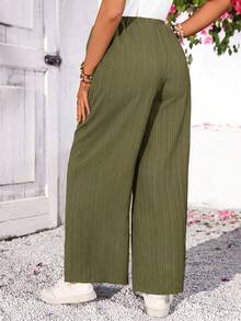 SHEIN Maternity Solid Color Wide Leg Pants For Vacation And Casual Wear - Army Green - View 2