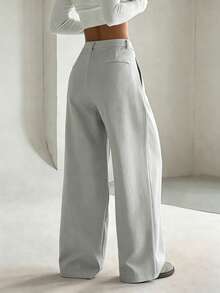 Flirla Women's Premium Elegant Slimming Casual Wide Leg Long Pants - Grey - View 2