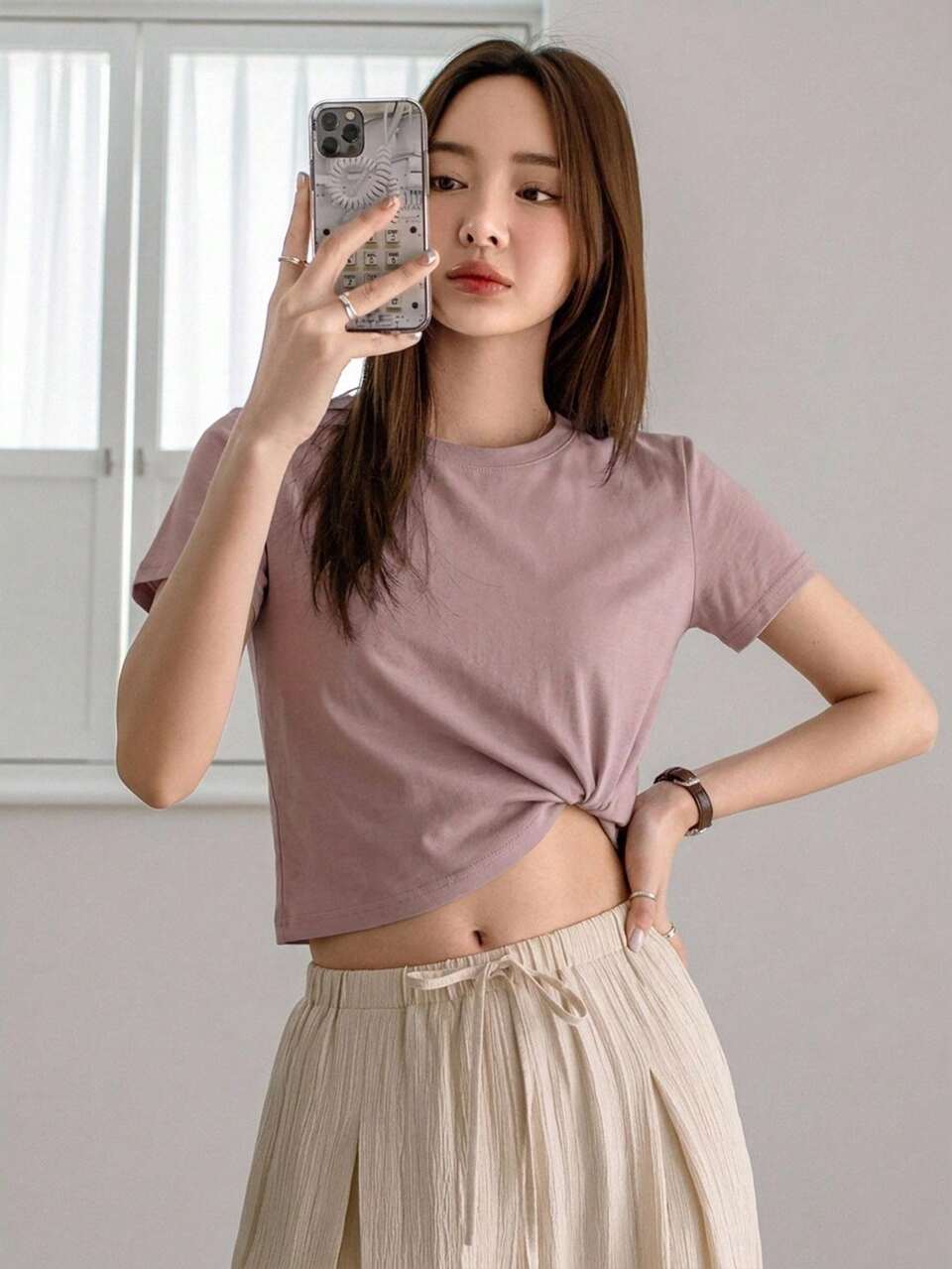 Solid Color Round Neck Casual Short Sleeve T-Shirt Summer,Crop Tops Women Business Casual Woman Work Clothes