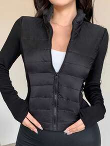 DAZY Teen Girl Autumn/Winter Casual Versatile Patchwork Jacket - Black - View 2