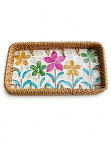 Zazumi 1Pc Rectangular Woven Tray Accent,Unique Vanity Decor, Minimalist Tabletop Decor, Boho Bedroom Home Decor, Ideal Housewarming Perfect Gift For Apartment Living Room Entryway - default - View 8