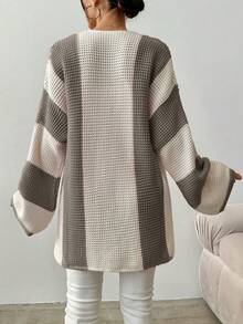 SHEIN Women's Color Block Batwing Sleeve Cardigan Without Belt - Mocha Brown - View 2