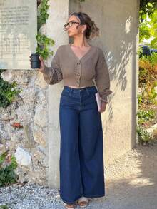 Jeta Ari Cable Knit Drop Shoulder Cardigan,Long Sleeve Tops Fall Winter Cloth For Women - Khaki - View 4