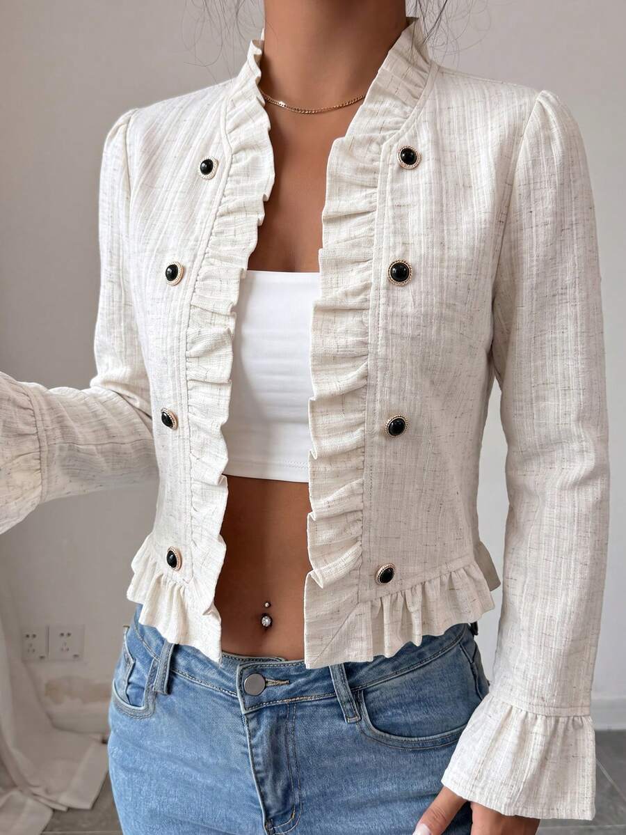 SHEIN Elenzya Women's Solid Color Casual Versatile Daily Long Sleeve Jacket - Apricot - View 1