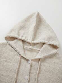 SHEIN Women Drawstring Hooded Knit Cardigan, Autumn Button Front Casual Sweater - Apricot - View 7