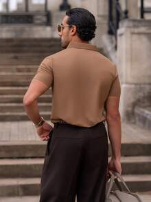 YOUESAWY YOUESAWY Summer Seamless Cooling Men's Short Sleeve Polo Shirt, Light Business Casual Formal Wear - Coffee Brown - View 2